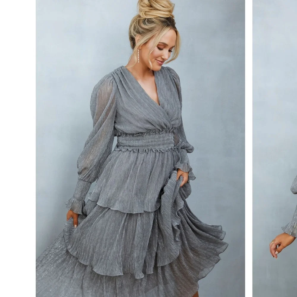 VICI X Emily Travis Elegant Gray Maxi Dress size M - Picture 3 of 12